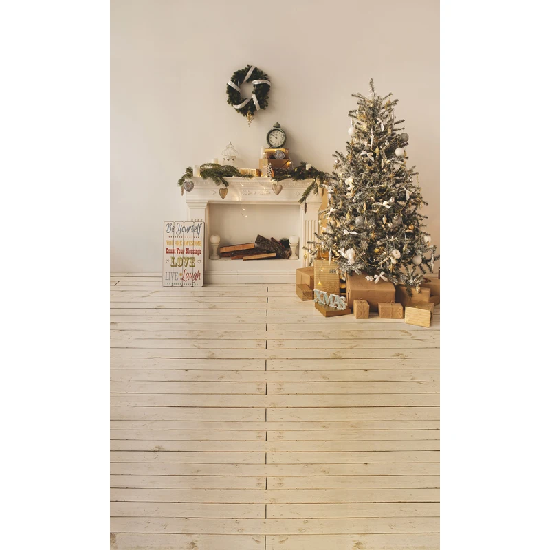 

10ft Vinyl print plain wall wood floor Xmas tree room photography backdrops for kids photo studio portrait backgrounds ST-512