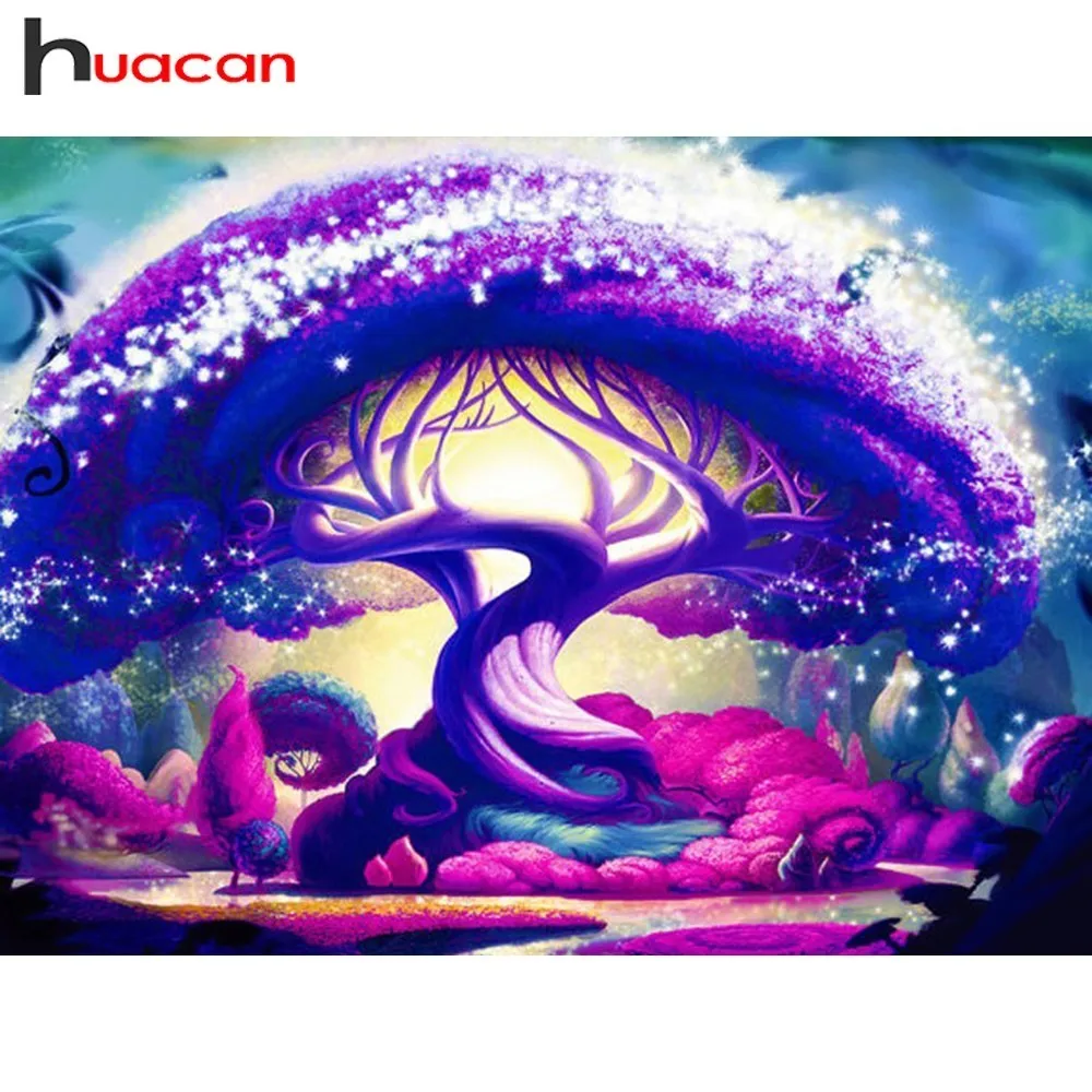 

Huacan Diamond Embroidery Tree Paintings By Rhinestones Diamond Painting Landscape Full Square Diamond Mosaic Scenic Decoration