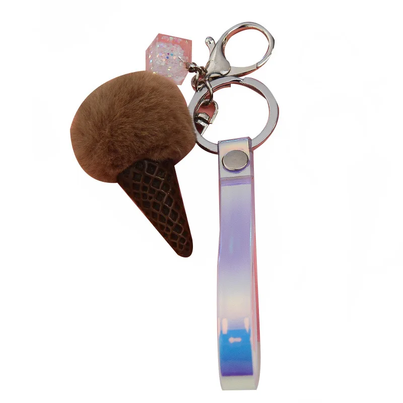 

2019 Newest Fur Pom Pom Keychain Pompom Ice Cream Fur Key Chain Pompon Porte Clef Rabbit Fur Ball Key Ring Llaveros Chaveiros