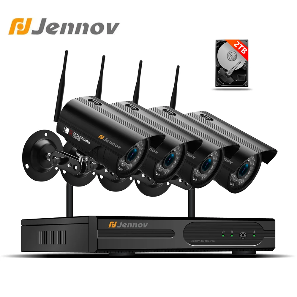 

Jennov 4CH Wireless NVR CCTV System IR Outdoor Ip66 Waterproof 960P Wifi Camera P2P Security Video Surveillance Kit Set 2TB HDD
