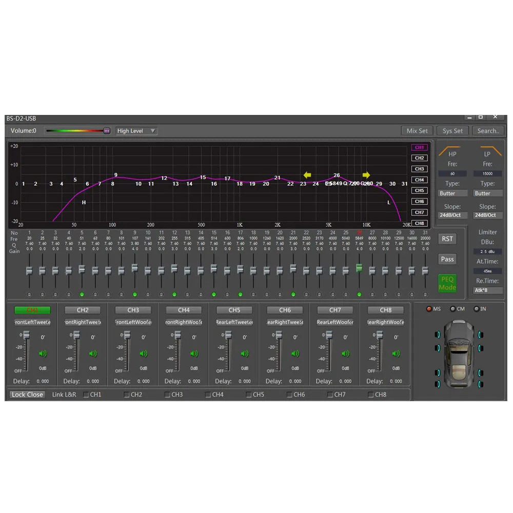 PUZU чистый цифровой процессор сигнала 6ch RCA в 8CH out Car DSP 31band EQ Настройка поддержка