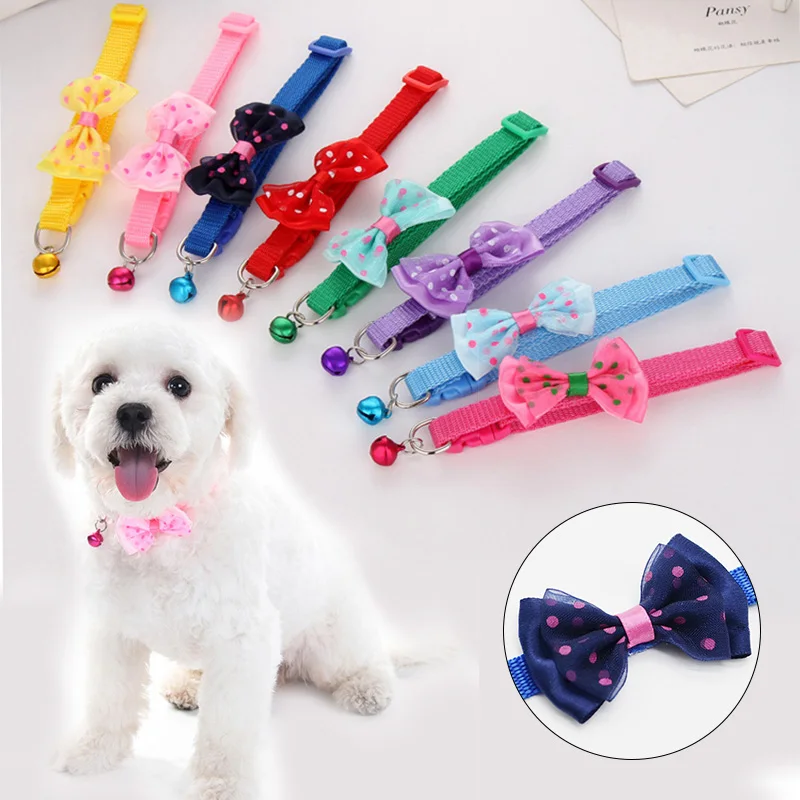 

Adjustable Polyester Dog Collars Pet Collars With Bowknot Bells Charm Necklace Collar For Little Dogs Cat Collars Pet Supplies