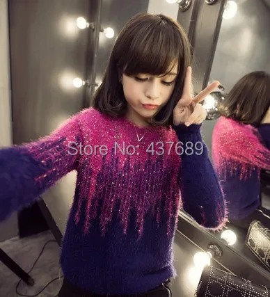 Free shipping woman clothes new autumn and winter fashion comfortable soft gold color matching quality mohair sweaters coat