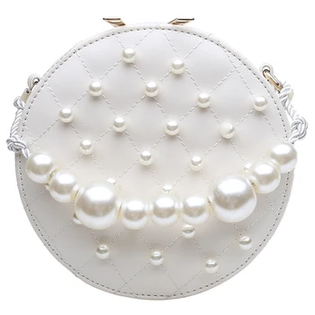 

NEW-Circular Pearl Women Bag PU Handbags Summer Fashion Shoulder Bag Crossbody Bags For Women Messenger