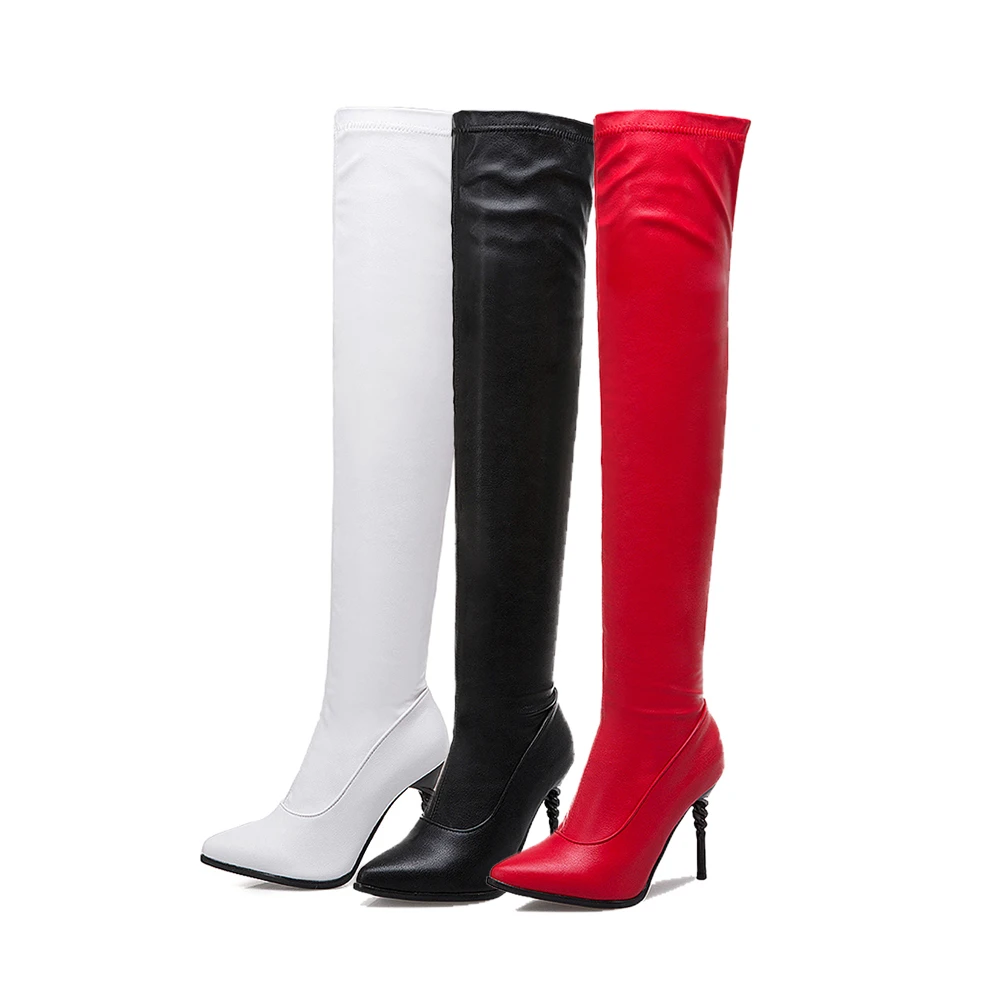 DORATASIA/ г. Новые пикантные красные ботфорты размера плюс 31-50, женские осенне-зимние сапоги на высоком каблуке с острым носком