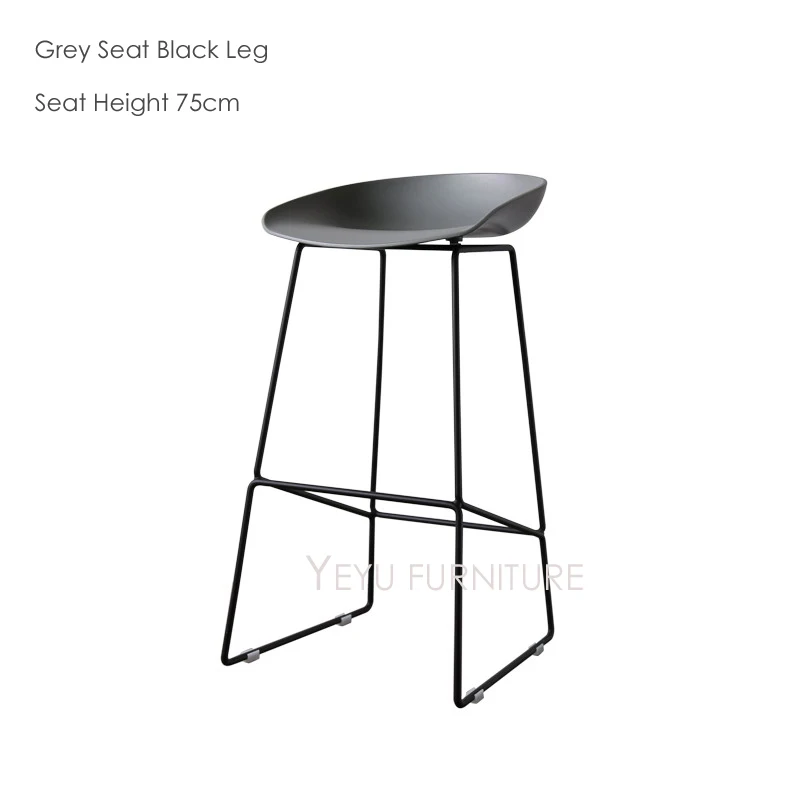 Современный дизайн, высота сиденья 65 см, 75 см, стул для кухонной комнаты, модный дизайн, пластиковый и Металлический Стальной барный стул, барный стул, 1 шт - Цвет: Grey ST BLK Leg 75cm