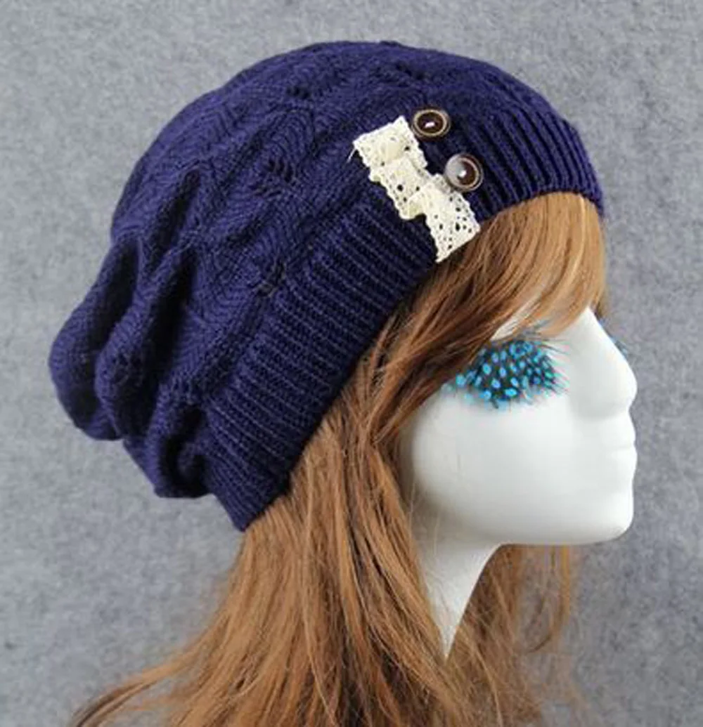 XEONGKVI Европа Америка лист Кружева Кнопки вязаные шапки осень зима теплые шерстяные шляпы из пряжи для женщин бренд Skullies шапочки