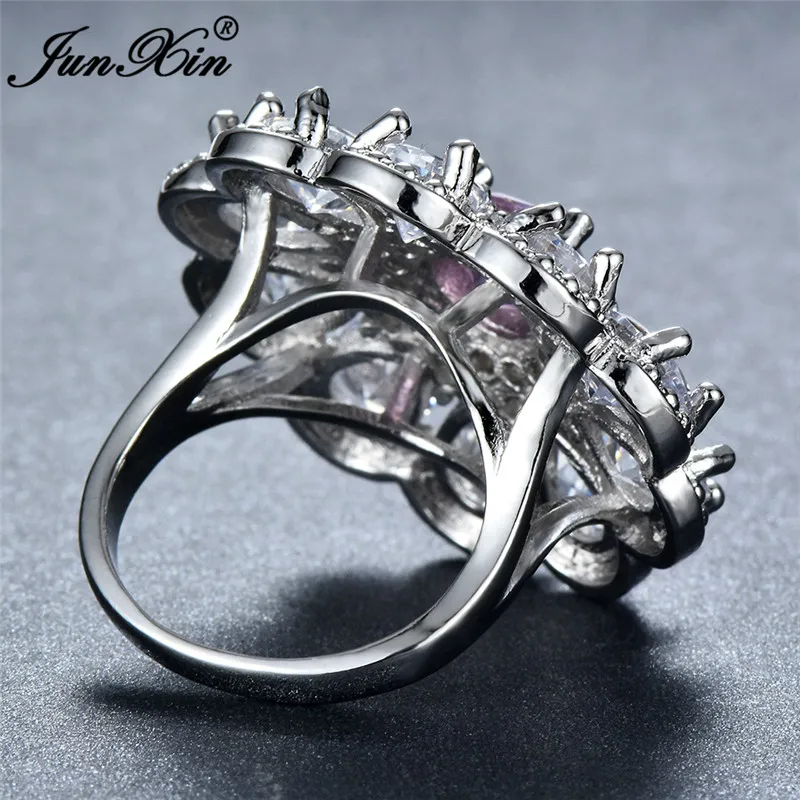 90% скидка роскошное женское большое очаровательное кольцо из циркония с камнем милое кольцо 925 серебряный белый розовый Подсолнечник кольцо обещание на помолвку кольца для женщин