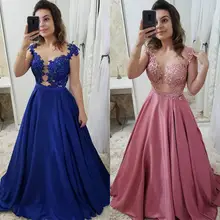 Robe de soiree сексуальное прозрачное платье с вырезом, украшенное аппликацией вечернее платье трапециевидной формы, королевское синее атласное вечернее платье, вечерние платья для выпускного вечера