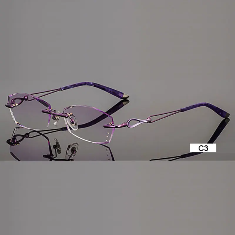 Модные очки A002, алмазная обрезка, без оправы, очки по рецепту, оптические очки, оправа для женщин, очки - Цвет оправы: C3