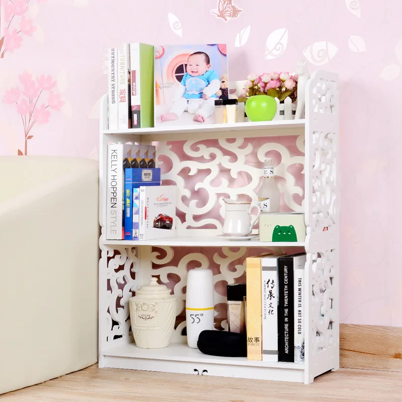White Carved The new idea of three layer carved hollow European simple bookshelf shelf storage rack