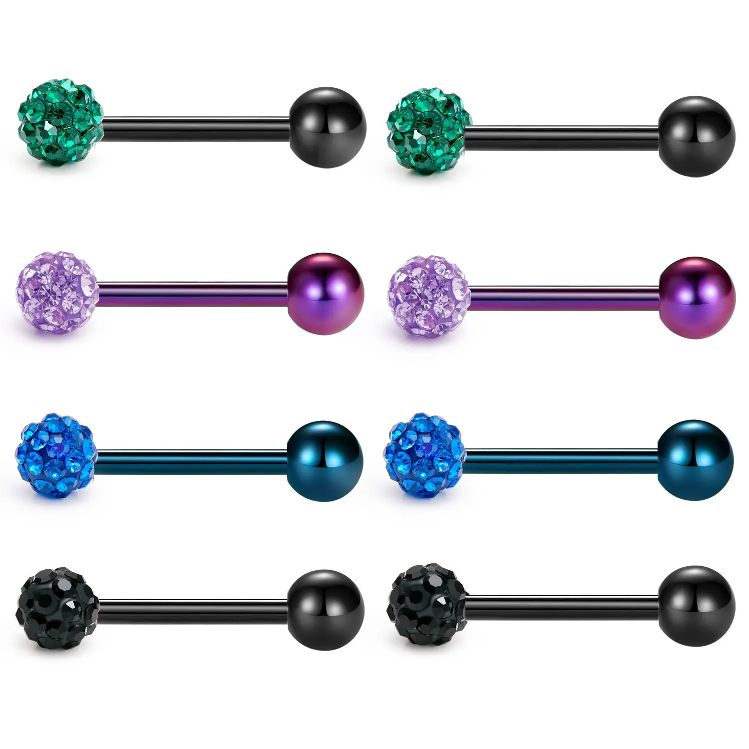 Кольца JFORYOU для языка 14G 316L из хирургической стали Чешский Rhinstone с выложенным