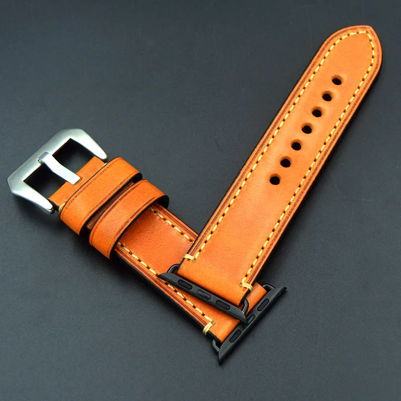 New men and women Upscale Cowhide 38mm 42mm Genuine leather Watch Strap For Apple watch with pin buckle for iwatch 1 2 bands image_1