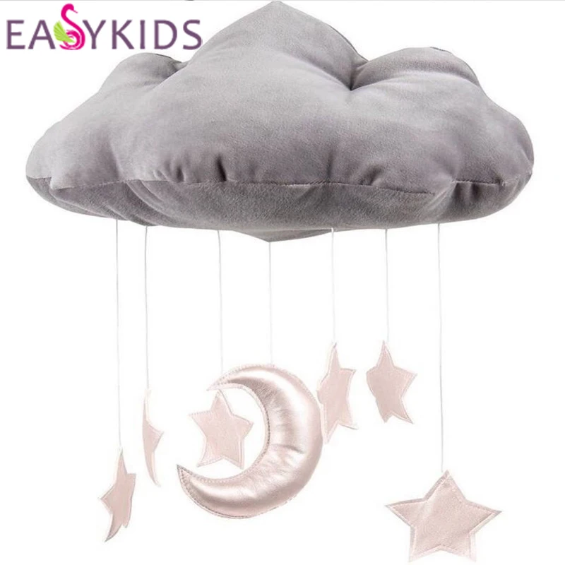 Lovely Floating Cloud Pendant Moon Stars Baby Crib Bed Plush Toy Baby Rattles Room Hanging sea Decoration stuffed toy Hand Bell (2)