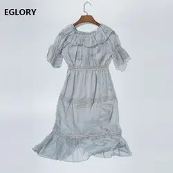 Белый серый платье 2019 Новая мода лето повседневное Vestidos Для женщин сексуальная Slash средства ухода за кожей шеи выдалбливают вышивк