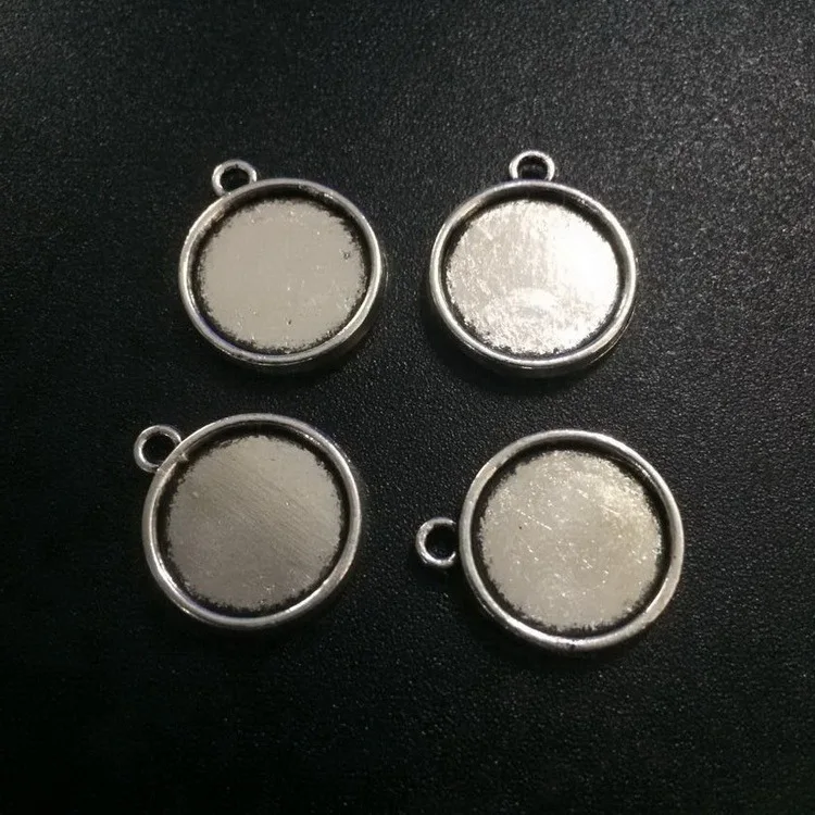 

15pcs Antique Silver tone/Antique bronze Round Base Setting Tray Bezel Pendant Charm/Finding,fit 14mm Round Cabochon/Cameo