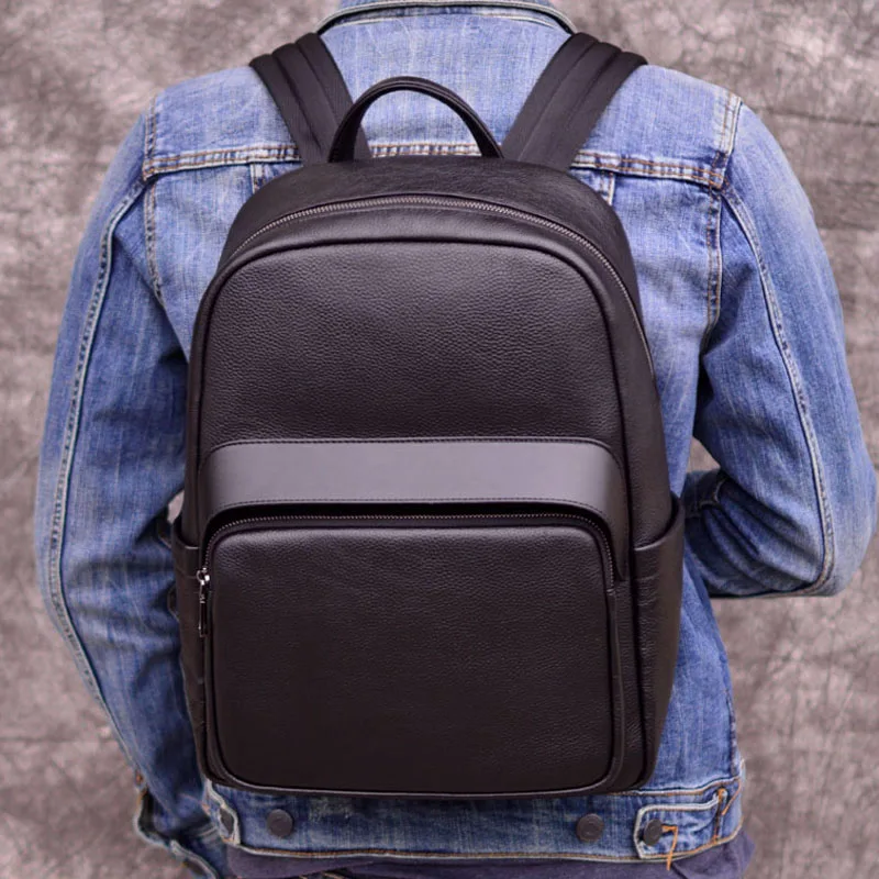 EUMOAN Outdoor leisure men's backpack leather shoulder bag first layer leather travel computer bag