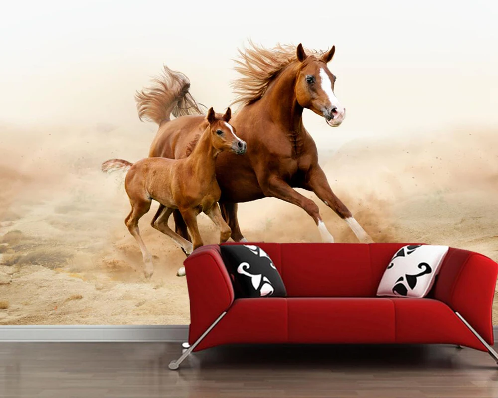 

Papel de parede Horses Cubs Two Run Animals photo 3d wallpaper murals,living room TV sofa wall bedroom wall papers home decor