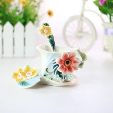 Новейший творческий керамический кофе чашки с блюдцем кружка для чая молока набор с ложкой цветок Drinkware-Z0055