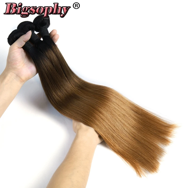 Bigsophy Indian Hair Weave Bundles Straight Hair 4 Bundles Remy Hair Extension Ombre Color 3 Tone 1B/4/27 Can Buy 3/4 Bundles