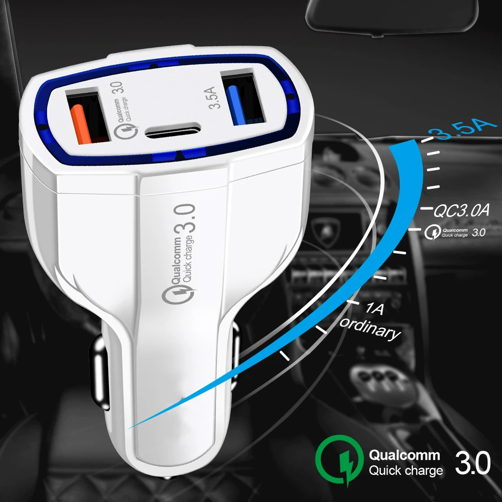 Автомобильное зарядное устройство Quick Charge 3,0 type-C 3.5A универсальное Usb Автомобильное зарядное устройство Dual USB безопасное мобильное зарядное устройство для iphone samsung