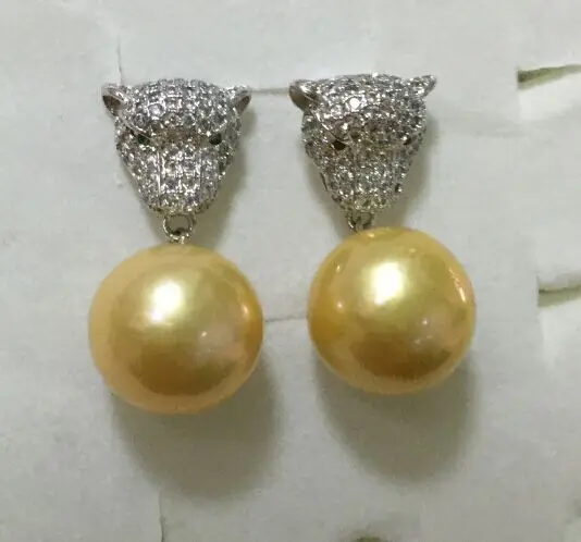 charming pair of huge 10-11mm south gold pearl dangle earring 925s | Украшения и аксессуары