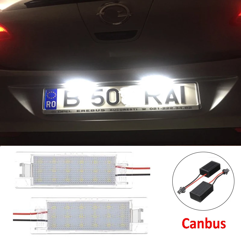 

2x Error Free License Number Plate Lights 3528SMD CANBUS For Opel Vauxhall Corsa C D Astra H J Insignia 12V Super White 6500K
