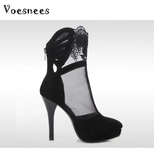 

2019 New Network Pumps Female Single Cool Spring And Summer Shoes Hollow Short Boots Stiletto Heels Sexy Lace Boots Women Shoes