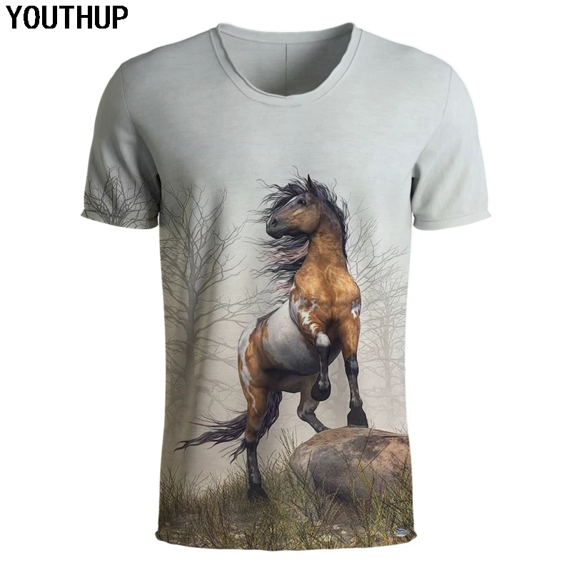 

YOUTHUP 2019 New 3D T Shirt Men's Fashion Short Sleeve Horse Printed 3D Top Tees Unique Design Male 3d full pinted Top Tees