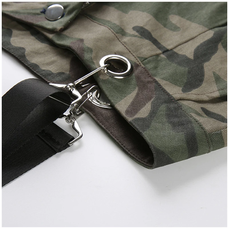 Rapwriter Fashion High Waist Cotton Camouflage Overalls Women Autumn Streetwear Side Pocket Strap Trousers Pencil Pants