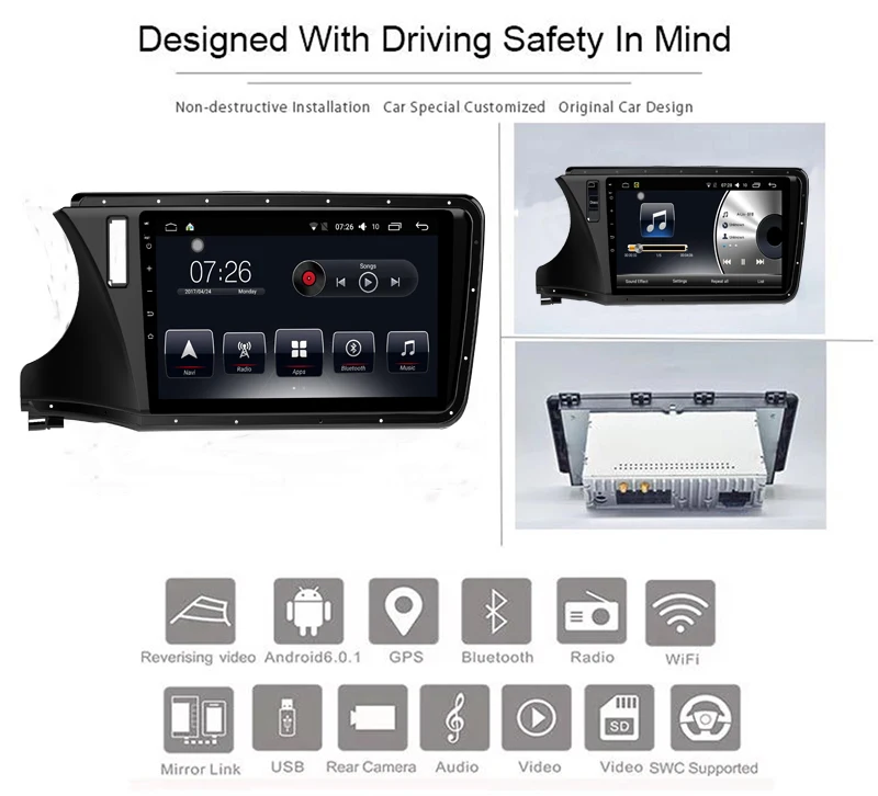 Perfect Android 7.1 1 Din Car Multimedia DVD Player For Honda City 2015-2017 GPS Navigation System With Carplay/Bluetooth/Dual-zone 0
