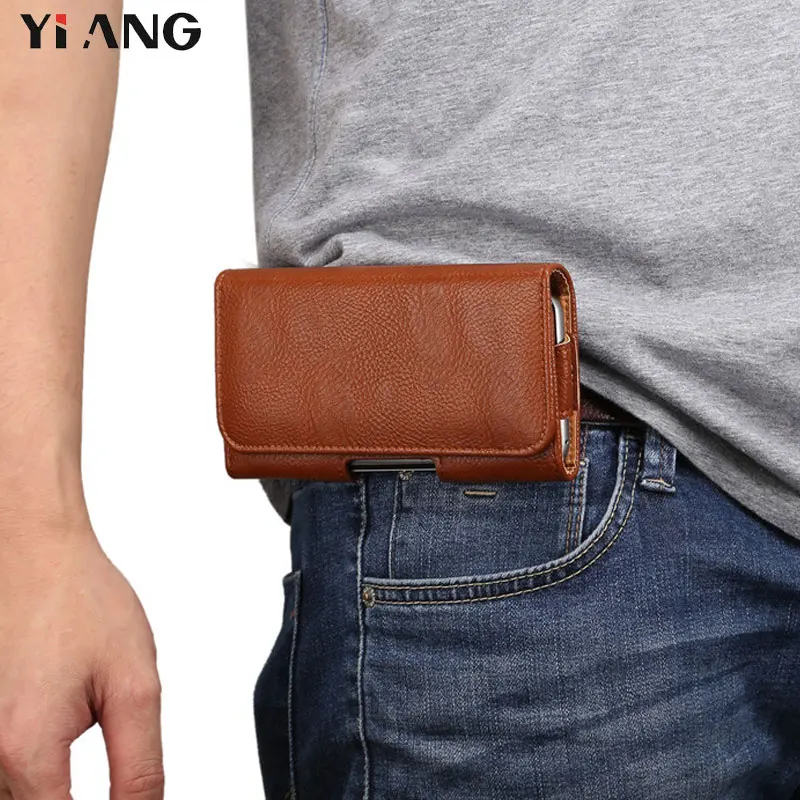 

YIANG New Waist Packs for Men Fashion PU Leather Litchi Grain Belt Pouch 4.7~5.7 inch Mobile Phone Bags Belt Clip Case Waist Bag