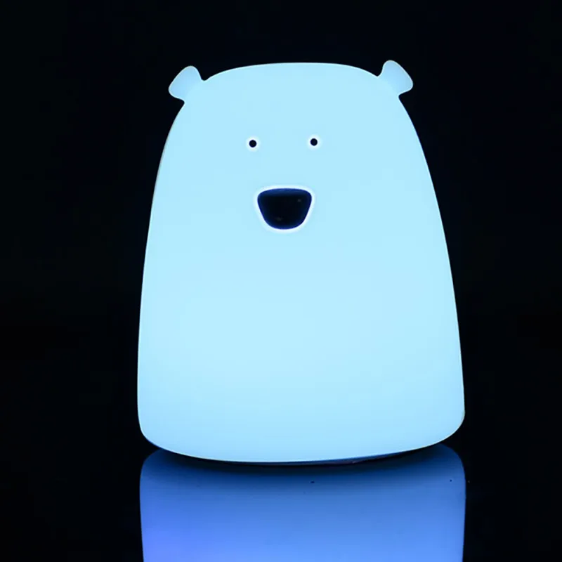 

1LED Bear Silicone Night Light Party Multi-Color Glow Tool Rechargeable Touch Sensor 2 Modes Children Kids Night Lamp Gifts