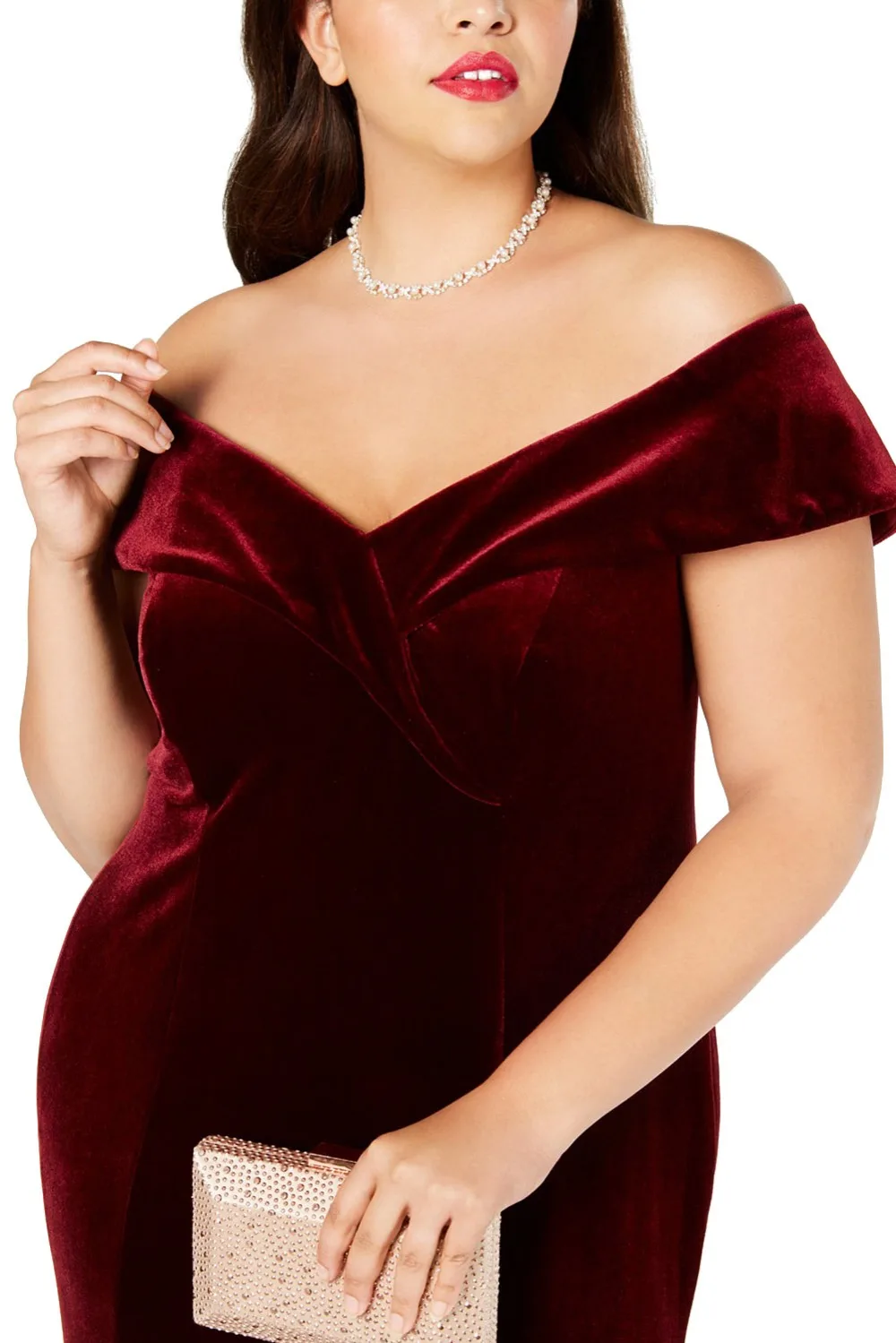 Red-Plus-Size-Off-The-Shoulder-Velvet-Gown-LC610575-3-3