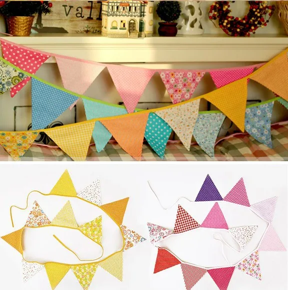 Colorful Double side  Fabric Bunting Banner baby shower  Tent candy bar decoration Home Room Decoration photo props flags