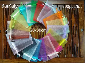 

500pcs/lot 24 Colors big Jewelry Organza bag 20x30cm drawstring Pouch wedding/ Party decoration gift Bag Jewelry Packaging bag