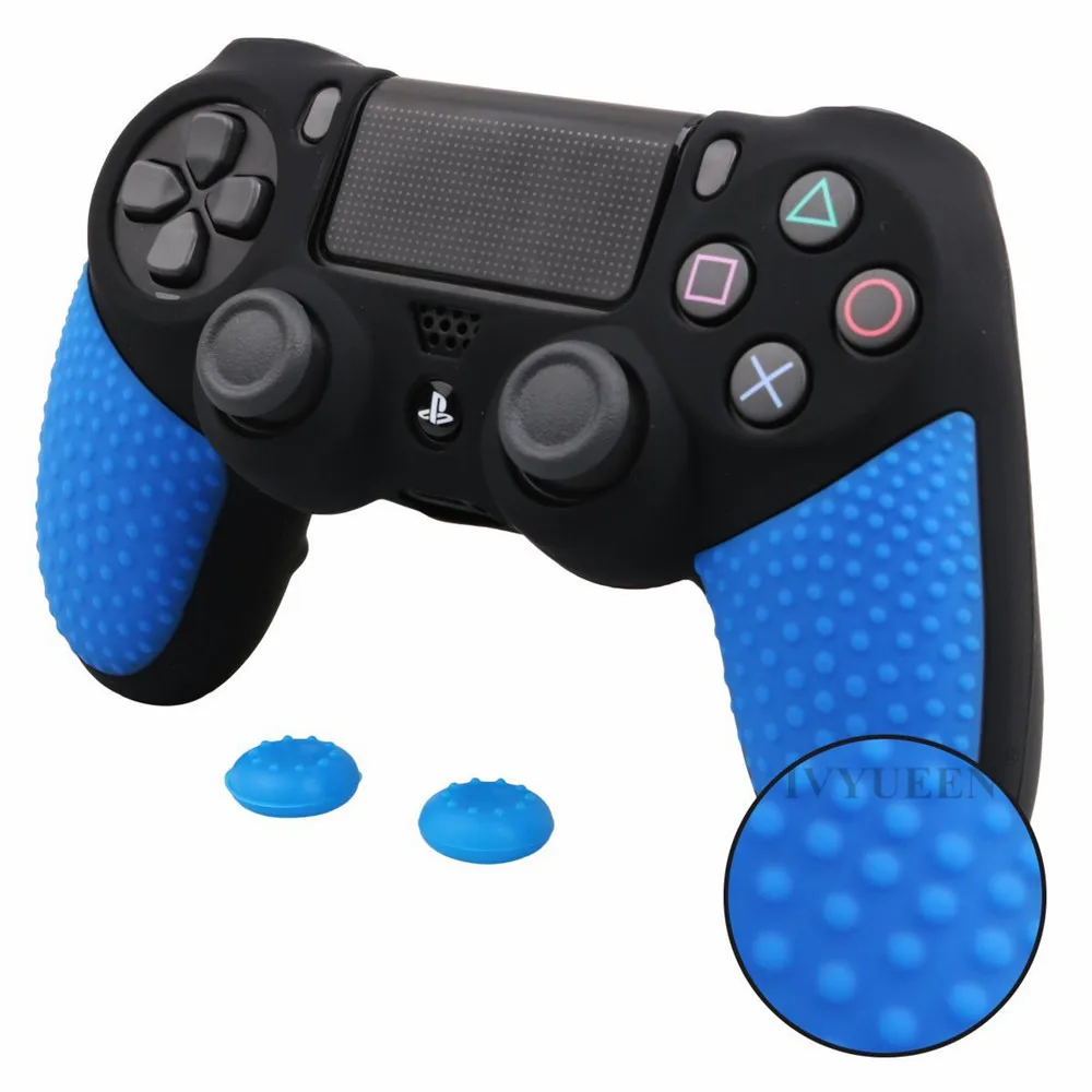 IVYUEEN Противоскользящий силиконовый чехол для Dualshock 4 PS4 DS4 PRO тонкий защитный чехол для контроллера с 2 захватами для большого пальца - Цвет: Синий