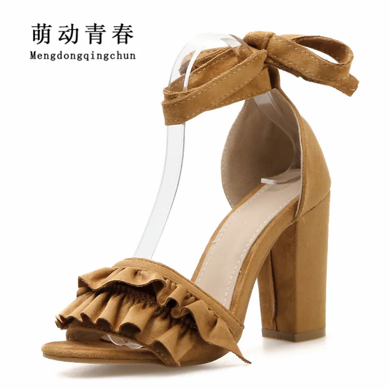 

Summer New Fashion Women Sandals Sexy Ruffles Chunky Heels Women's Sandals Ankle Strap Open Toe High Heels Party Pumps Zapatos