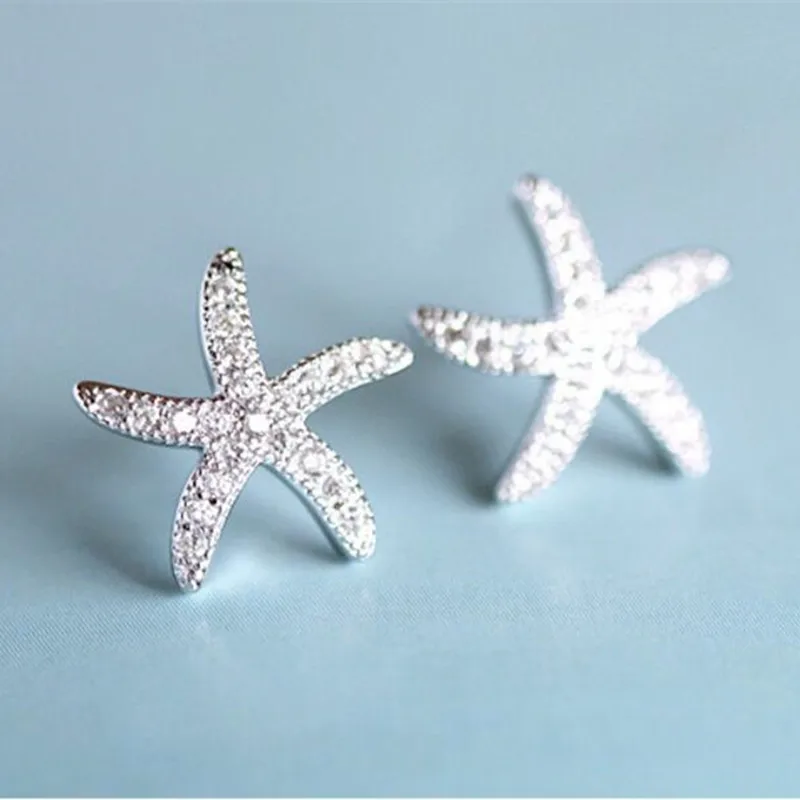 Tanie Nowe mody antyalergiczna srebrna pozłacana biżuteria mikro-osadzona kryształowa rozgwiazda osobowość