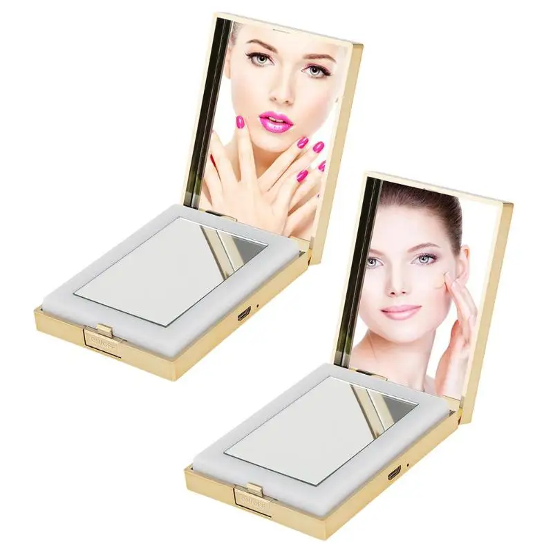 Для женщин Макияж косметическое зеркало светодиодный свет лампы + 4X увеличительное складной регулируемый HD зеркало 2 цвета длинное нажатие