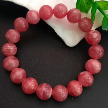 

Genuine Natural Rose Ice Rhodochrosite Argentina Round Beads Bracelet 12.5mm Wedding Gemstone Fashion New styleAAAAA