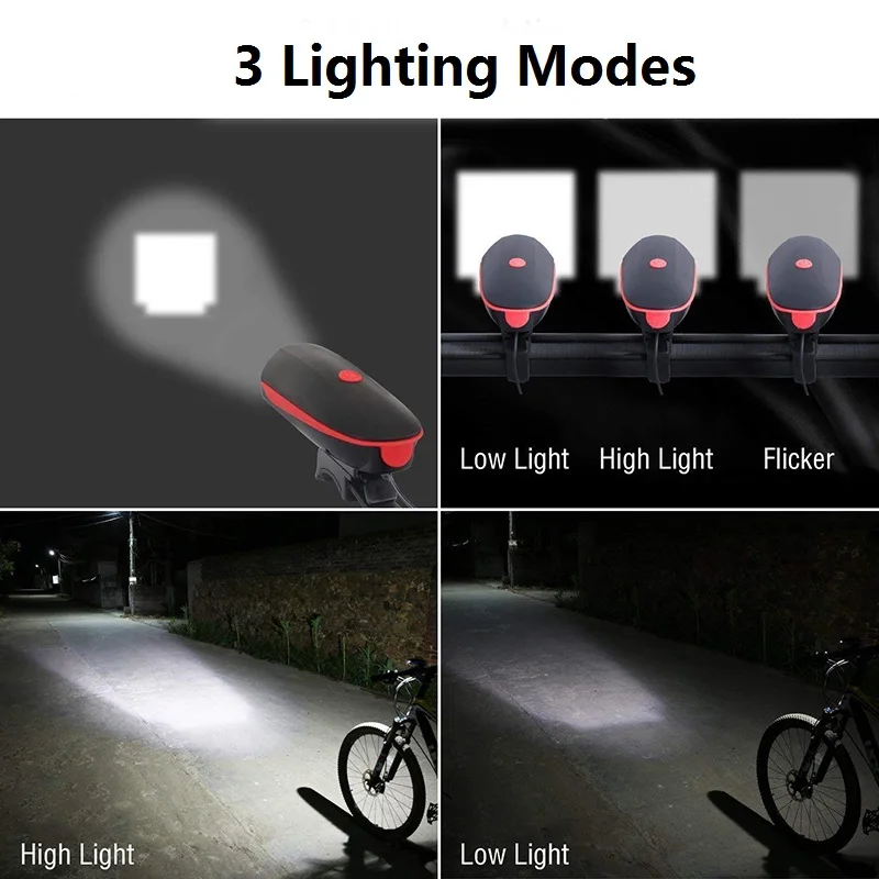 Discount Bicycle Light USB Charging Bike Light Horn 250lm Bicycle Light Headlight Cycling Multifunction Ultra Bright 120 db Horn Bike #3 3