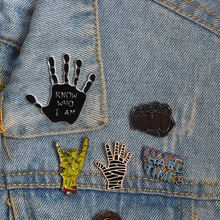 Панк коллекция, черные броши, эмалированные булавки, рок, рука, жесты, кулак, значки, мужские джинсовые джинсы, нагрудные булавки, украшения для футболки, подарок