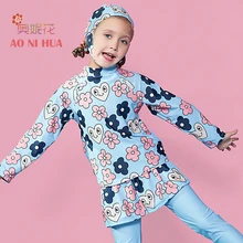 AONIHUA от 2 до 12 лет 3 шт. цветочный принт купальник с принтом Сердце для девочек Дети дети ребенок с длинным рукавом Купальники дизайнерский бренд