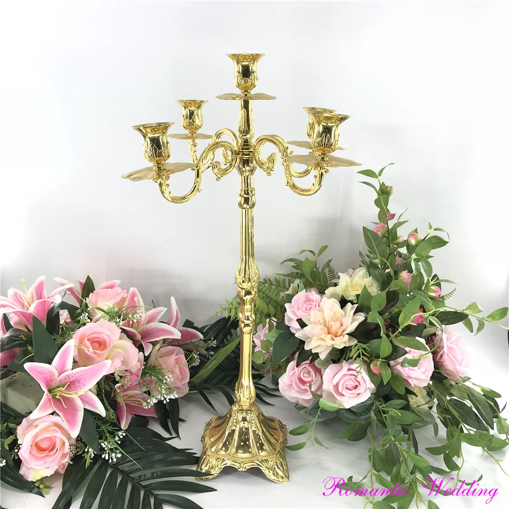 Noble Wedding Metal Gold Candelabras With Carving Arms 5 Heads Candle