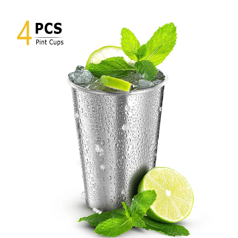 

4Pcs Stainless Steel Cups Beer Pint Cup Tumblers Cold Drink Iced Tea Coffee Mug Stackable Outdoor Water Cups Home Bar Sets 500ML