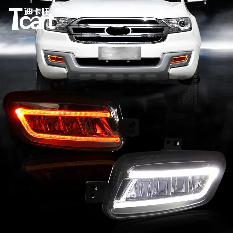 

Tcart DRL with yellow turn signal lights Car DRL 12V LED Daytime Running Light LED Fog Lamp for ford Everest 2016 2017 drl