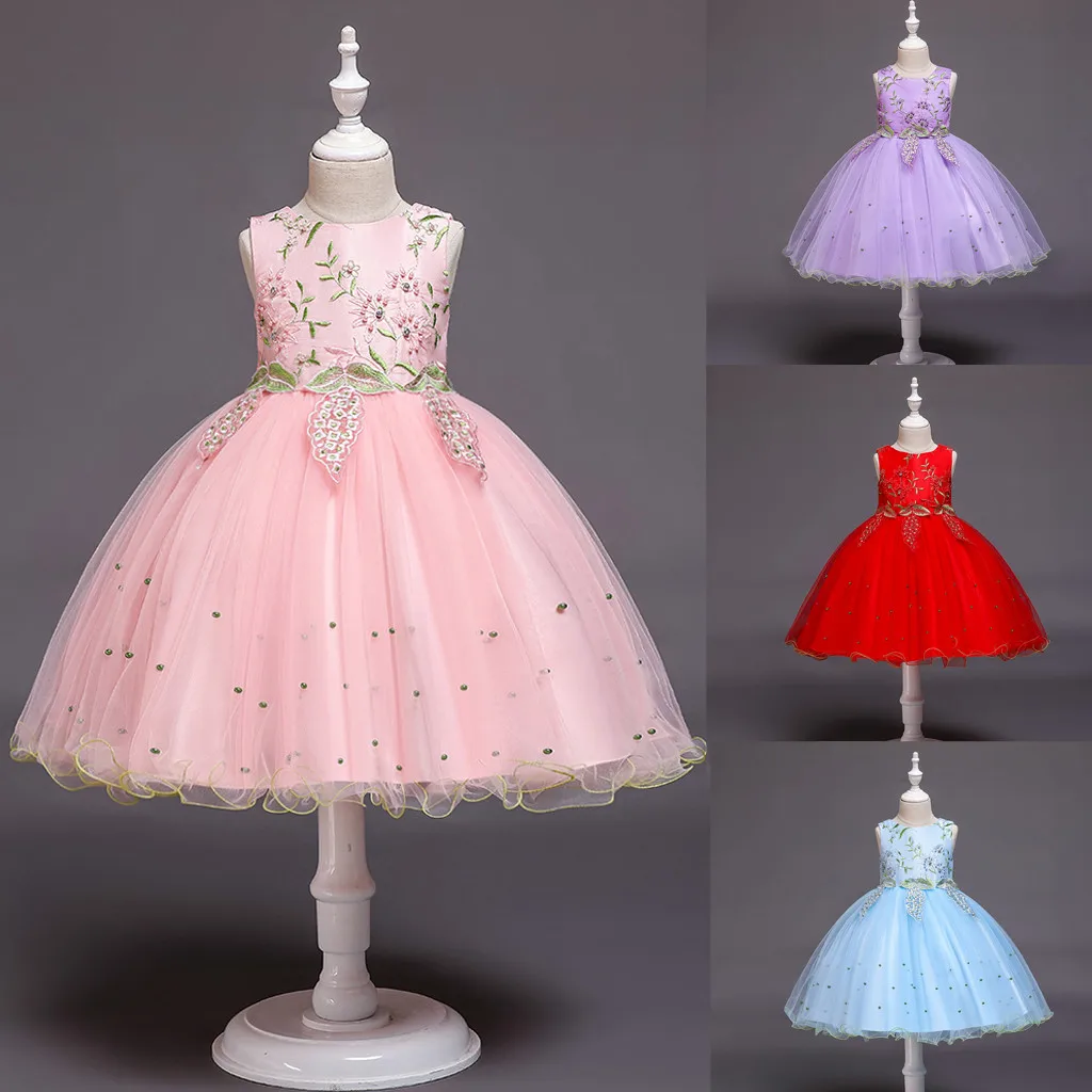 

2019 Summer Explosion Girls Dress Child Girls Kids Lace Floral Ruffles Princess Performance Formal Dress Clothes Princess Dress