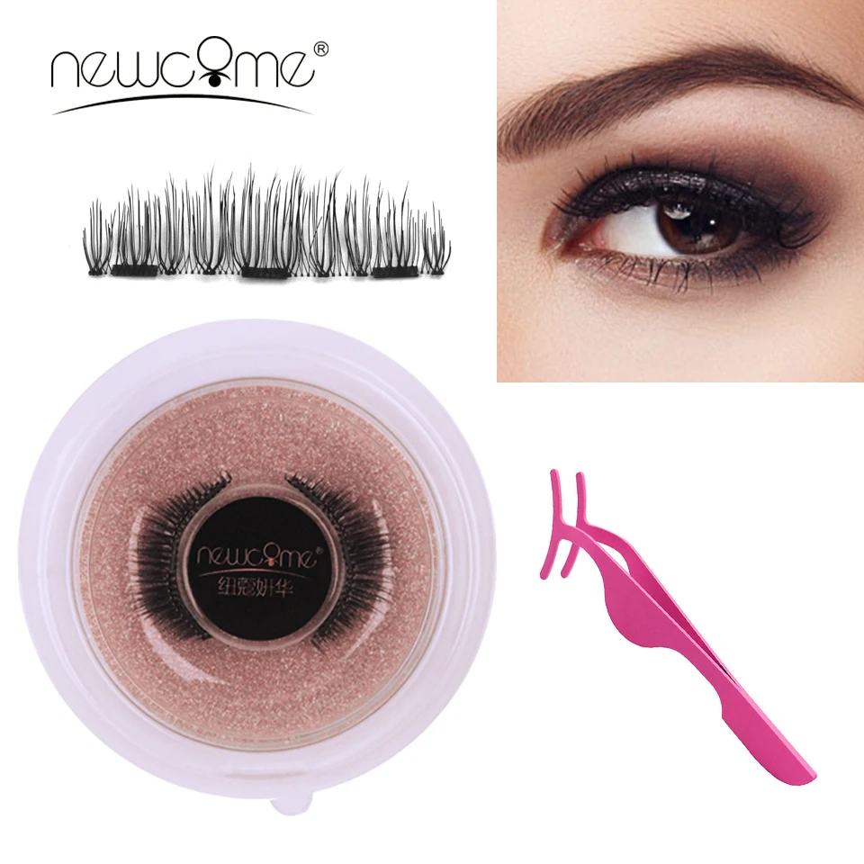 

NEWCOME 3 Magnets Eyelashes 100% Handmade Natural Magnetic Lashes False Eyelash Cilia Full Strips Eyes Lashes Makeup Tool
