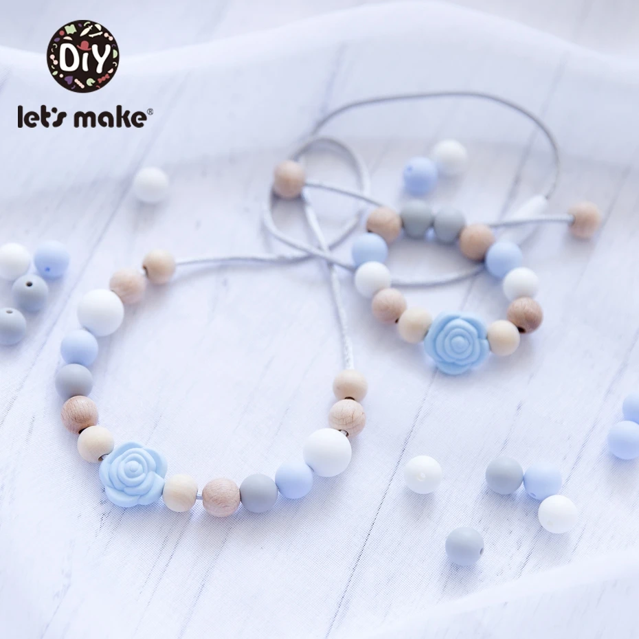 

Let's Make 2pc/set Baby Teething Pacifier Necklace Hanging Toys for Children from 0-12 Months Silicone Teether Baby Rattles